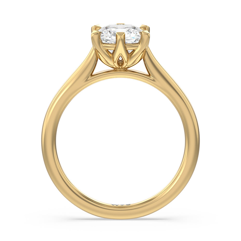 Six Prong Tulip Solitaire Engagement Ring with Cushion Cut Diamond in 14KT Yellow Gold view 2