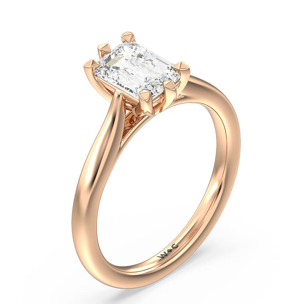 Six Prong Tulip Solitaire Engagement Ring with Emerald Cut Diamond in 14KT Rose Gold view 3