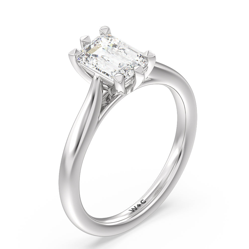 Six Prong Tulip Solitaire Engagement Ring with Emerald Cut Diamond in 14KT Platinum view 3