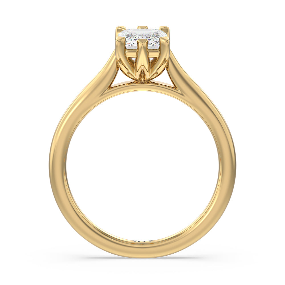 Six Prong Tulip Solitaire Engagement Ring with Emerald Cut Diamond in 14KT Yellow Gold view 2