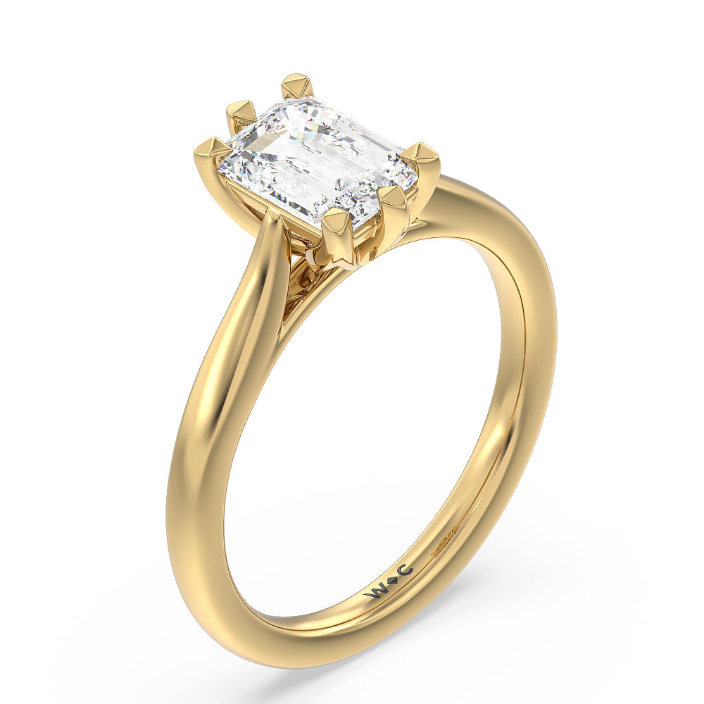 Six Prong Tulip Solitaire Engagement Ring with Emerald Cut Diamond in 14KT Yellow Gold view 3