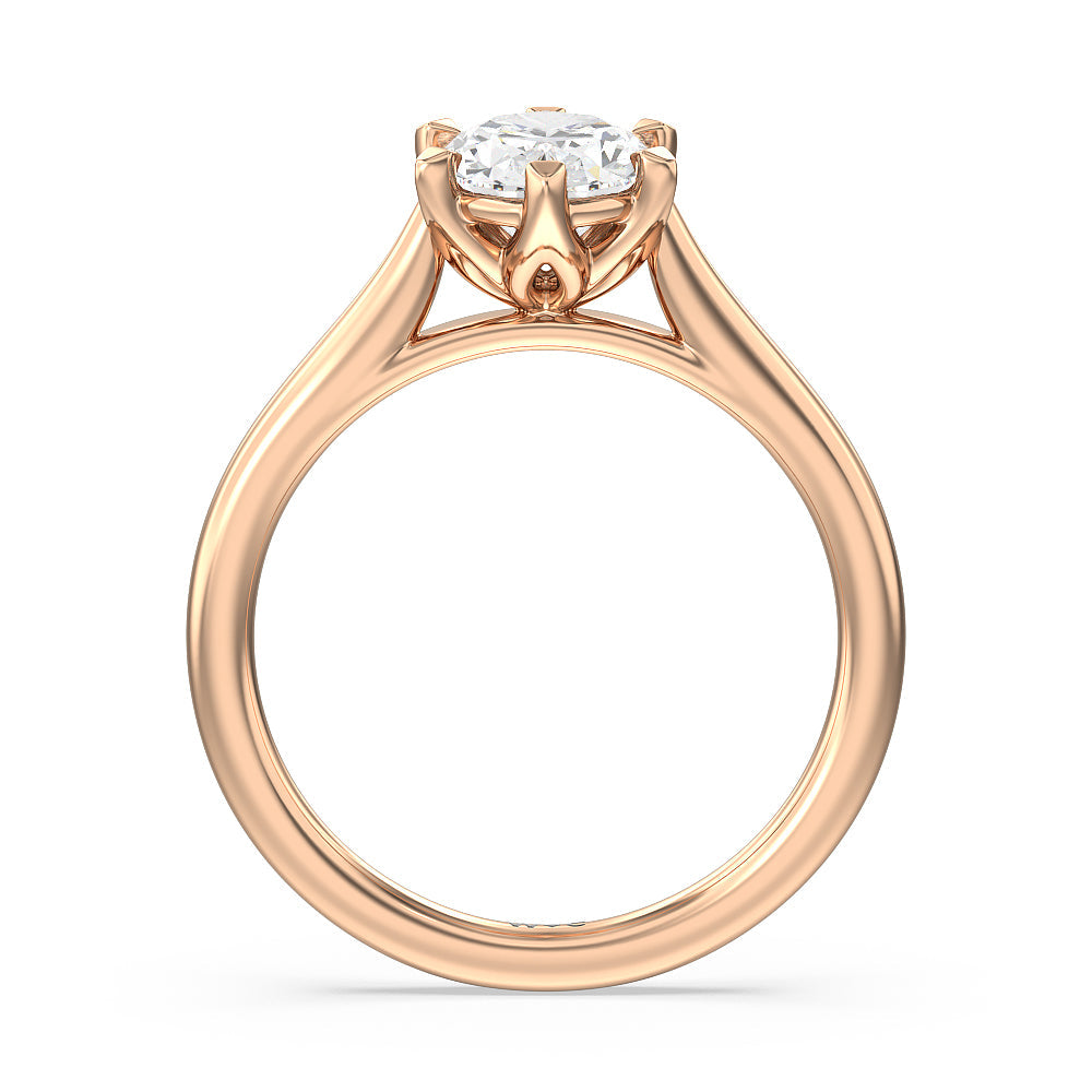 Six Prong Tulip Solitaire Engagement Ring with Oval Cut Diamond in 14KT Rose Gold view 2