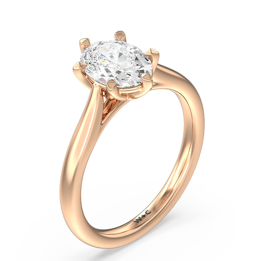Six Prong Tulip Solitaire Engagement Ring with Oval Cut Diamond in 14KT Rose Gold view 3