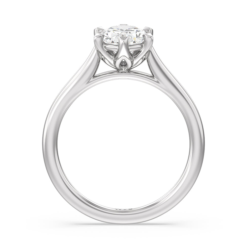 Six Prong Tulip Solitaire Engagement Ring with Oval Cut Diamond in 14KT Platinum view 2