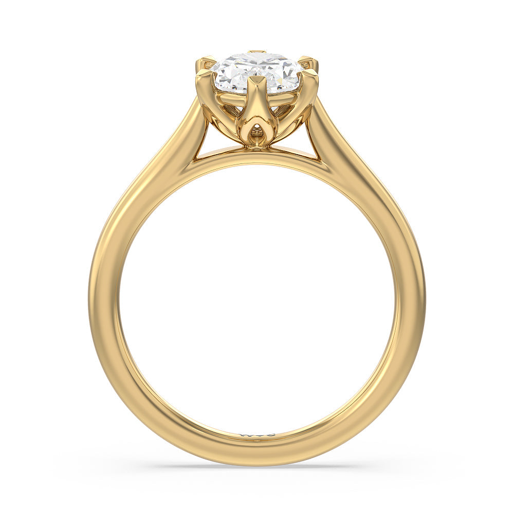 Six Prong Tulip Solitaire Engagement Ring with Oval Cut Diamond in 14KT Yellow Gold view 2