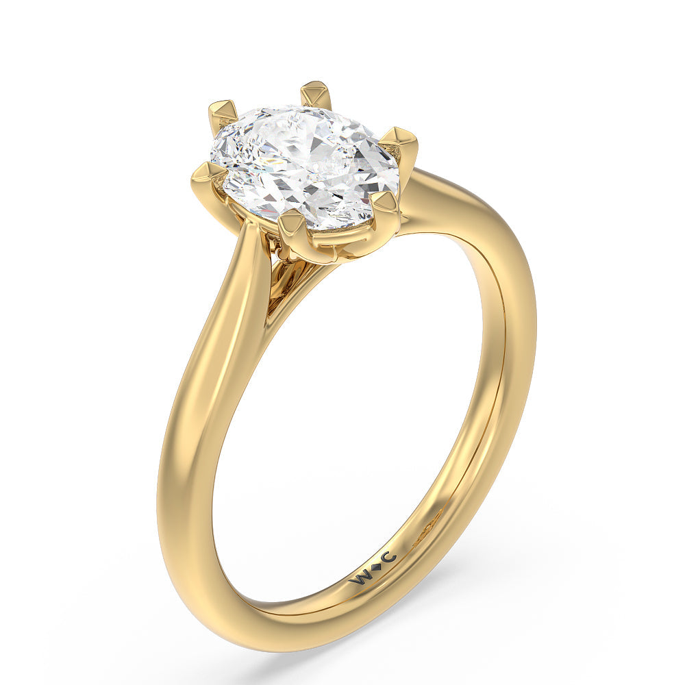 Six Prong Tulip Solitaire Engagement Ring with Oval Cut Diamond in 14KT Yellow Gold view 3