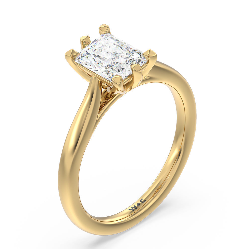 Six Prong Tulip Solitaire Engagement Ring with Radiant Cut Diamond in 14KT Yellow Gold view 3
