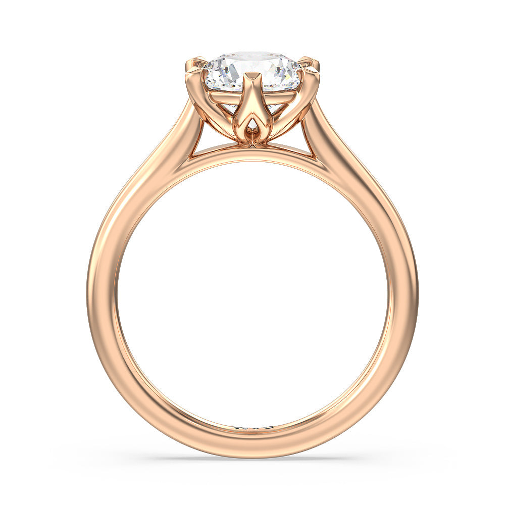 Six Prong Tulip Solitaire Engagement Ring with Round Cut Diamond in 14KT Rose Gold view 2