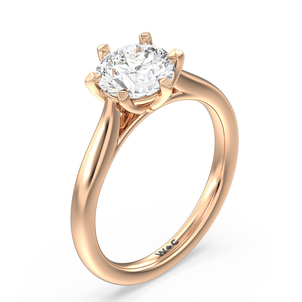 Six Prong Tulip Solitaire Engagement Ring with Round Cut Diamond in 14KT Rose Gold view 3