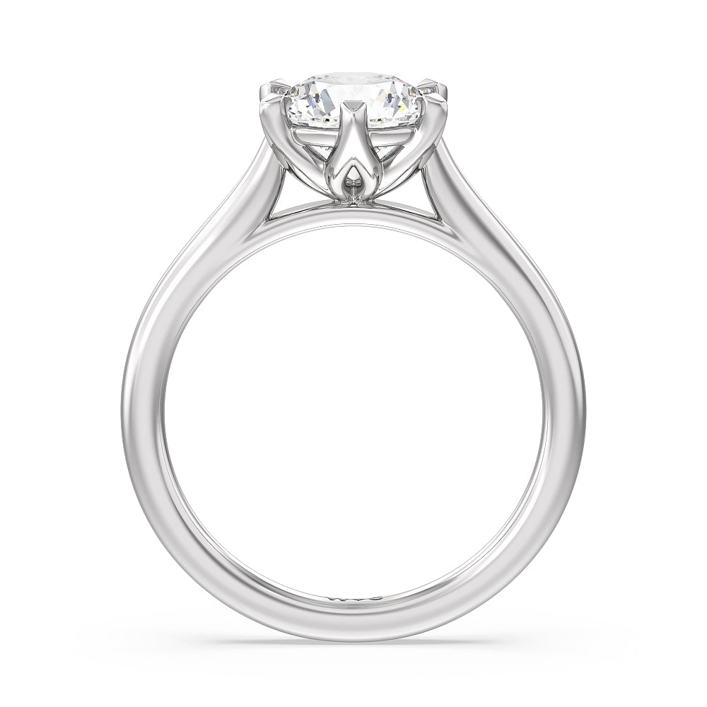 Six Prong Tulip Solitaire Engagement Ring with Round Cut Diamond in 14KT Platinum view 2