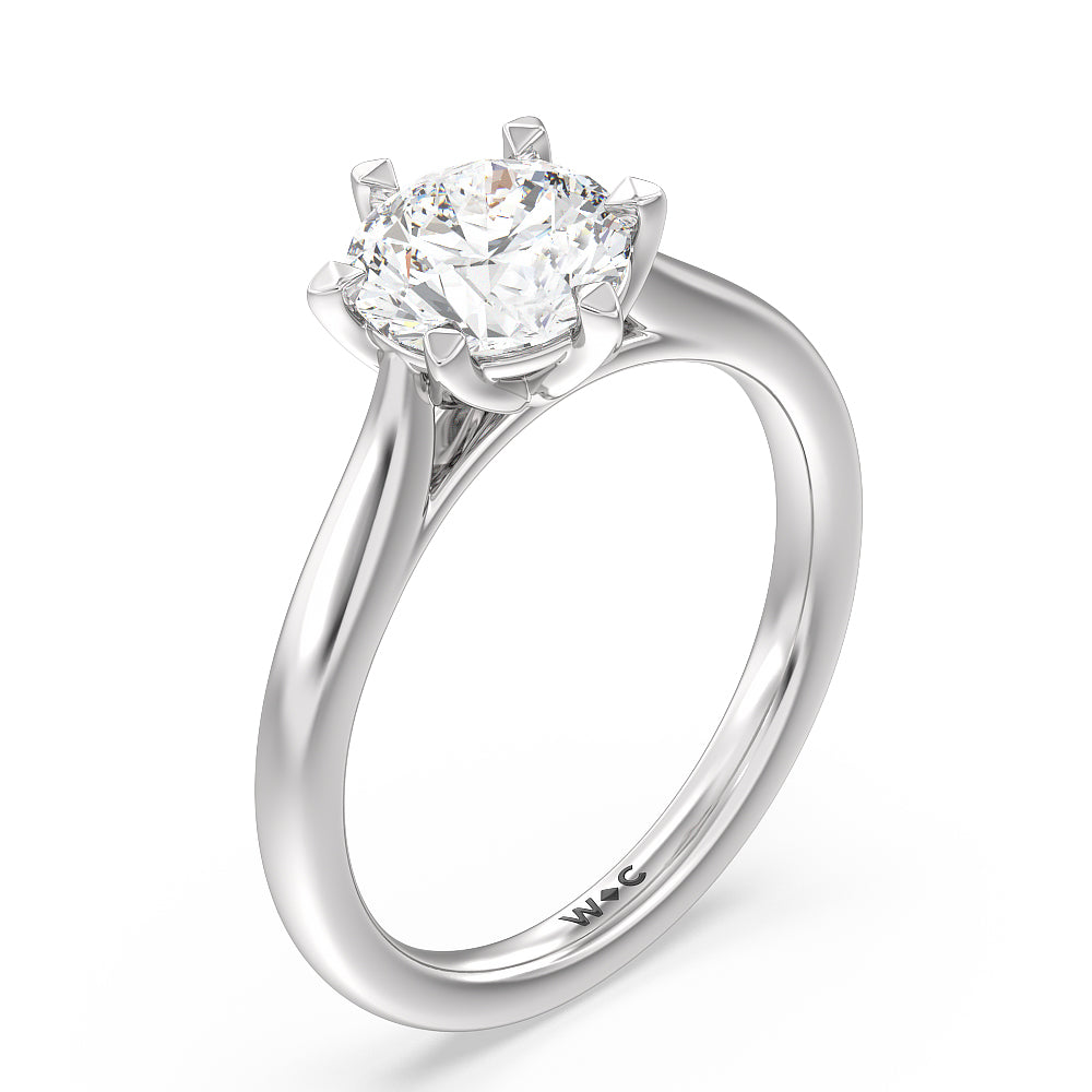 Six Prong Tulip Solitaire Engagement Ring with Round Cut Diamond in 14KT Platinum view 3