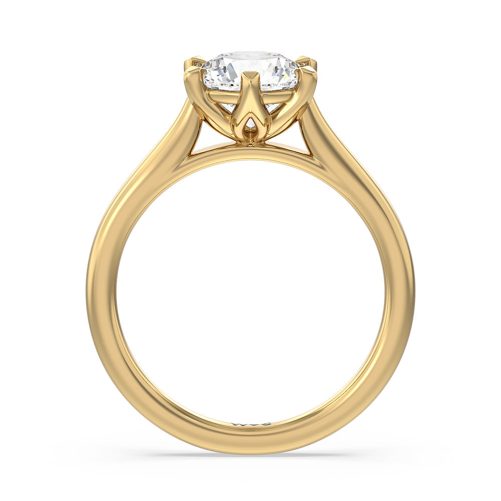 Six Prong Tulip Solitaire Engagement Ring with Round Cut Diamond in 14KT Yellow Gold view 2