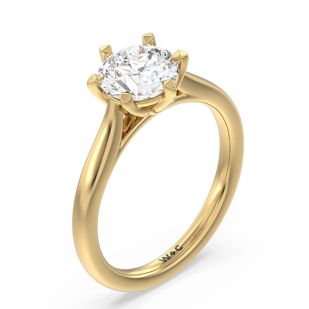 Six Prong Tulip Solitaire Engagement Ring with Round Cut Diamond in 14KT Yellow Gold view 3