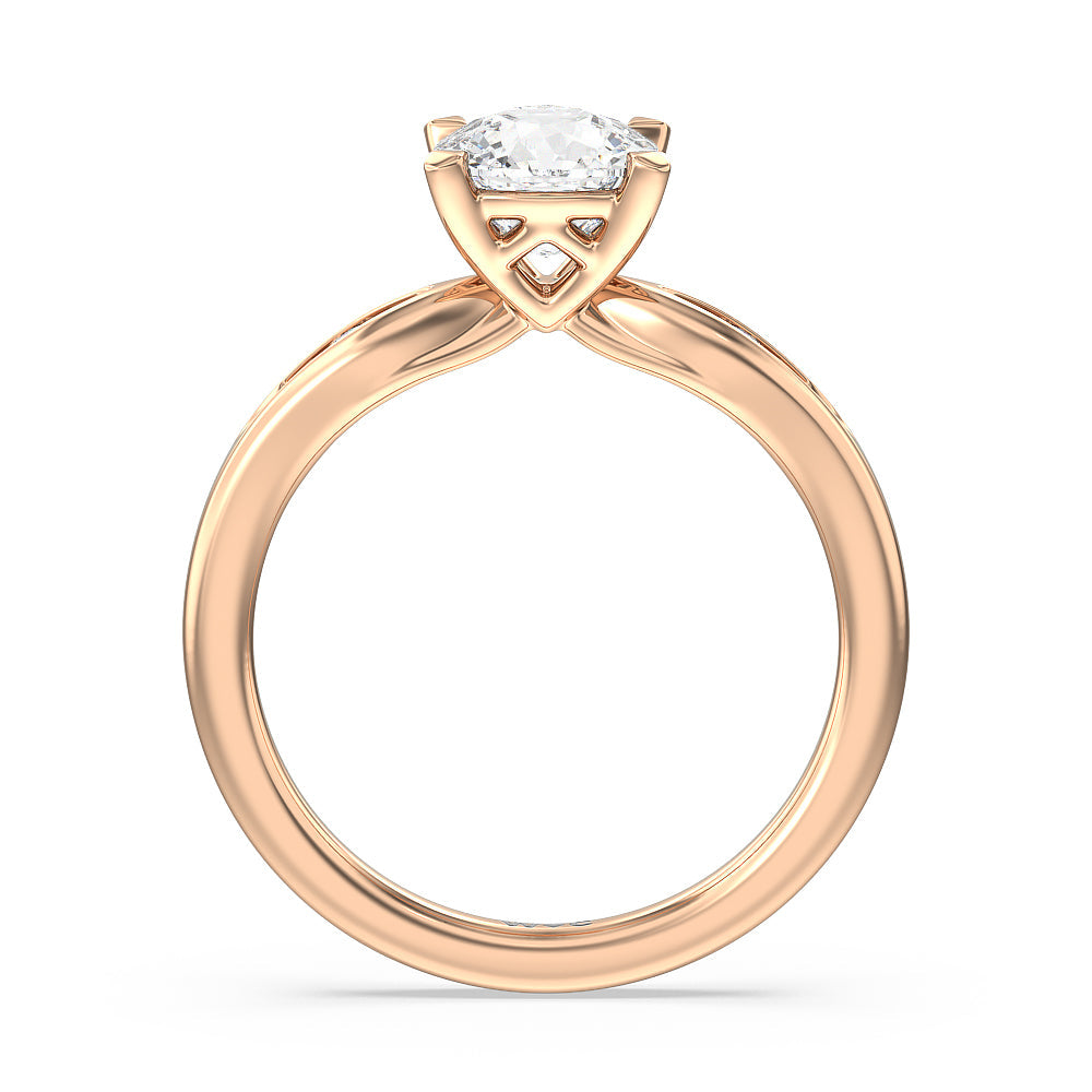 Cushion Cut Petite Channel Set Engagement Ring with Lab Grown Diamond in 14KT Rose Gold view 2