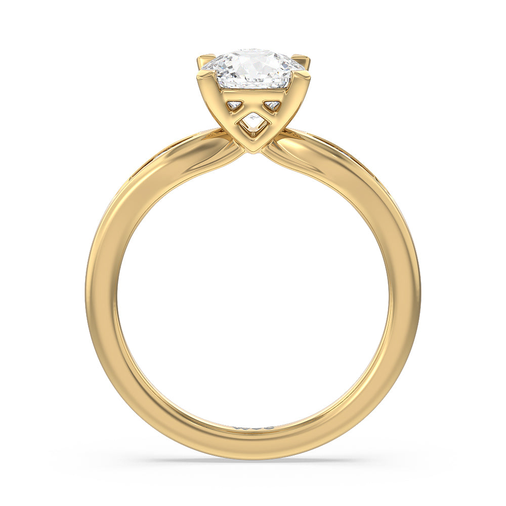 Cushion Cut Petite Channel Set Engagement Ring with Lab Grown Diamond in 14KT Yellow Gold view 2