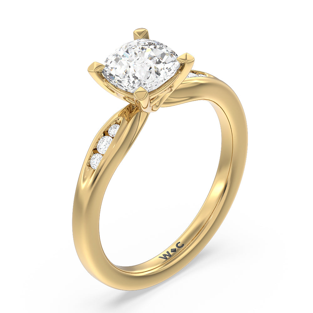 Cushion Cut Petite Channel Set Engagement Ring with Lab Grown Diamond in 14KT Yellow Gold view 3