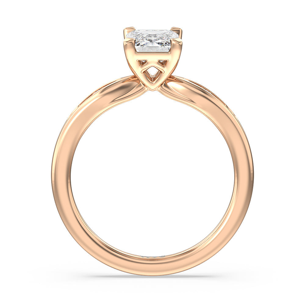 Emerald Cut Petite Channel Set Engagement Ring with Lab Grown Diamond in 14KT Rose Gold view 2