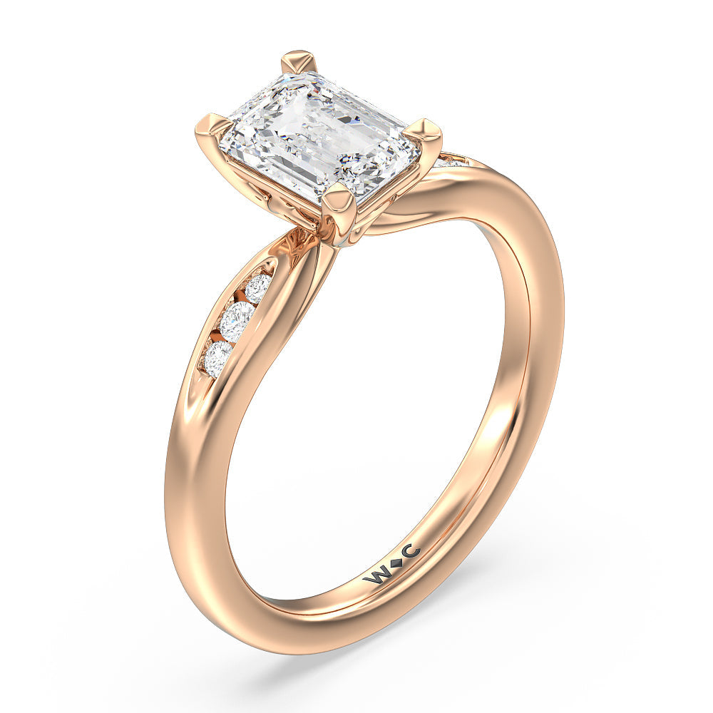 Emerald Cut Petite Channel Set Engagement Ring with Lab Grown Diamond in 14KT Rose Gold view 3