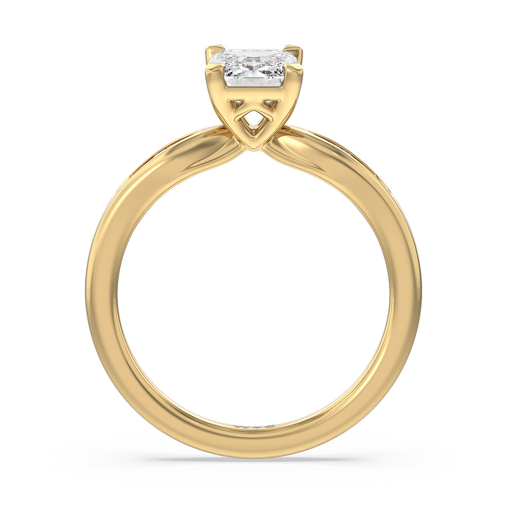 Emerald Cut Petite Channel Set Engagement Ring with Lab Grown Diamond in 14KT Yellow Gold view 2