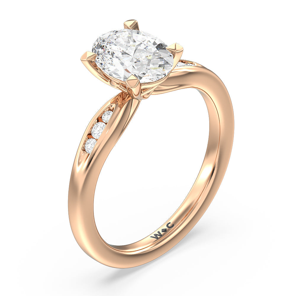Oval Cut Petite Channel Set Engagement Ring with Lab Grown Diamond in 14KT Rose Gold view 3