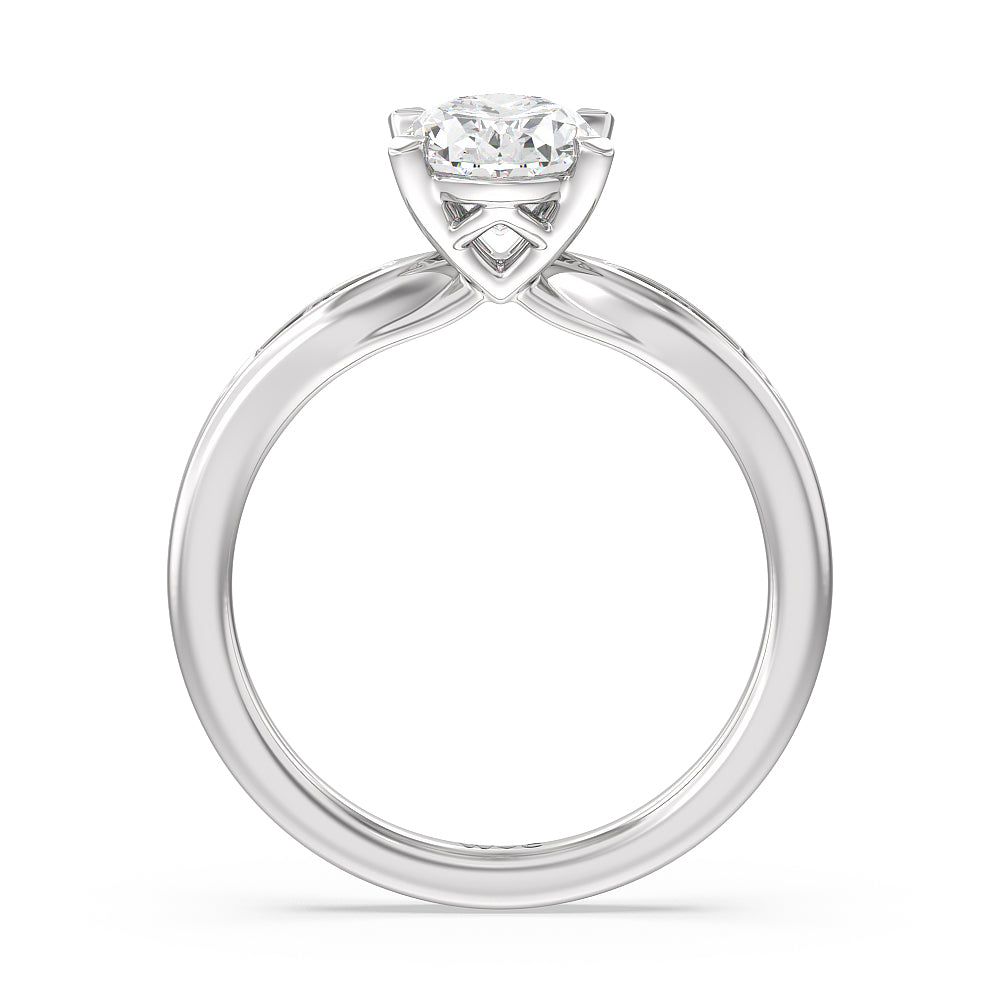 Oval Cut Petite Channel Set Engagement Ring with Lab Grown Diamond in 14KT Platinum view 2