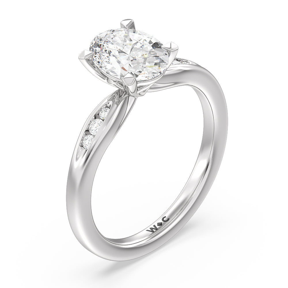 Oval Cut Petite Channel Set Engagement Ring with Lab Grown Diamond in 14KT Platinum view 3
