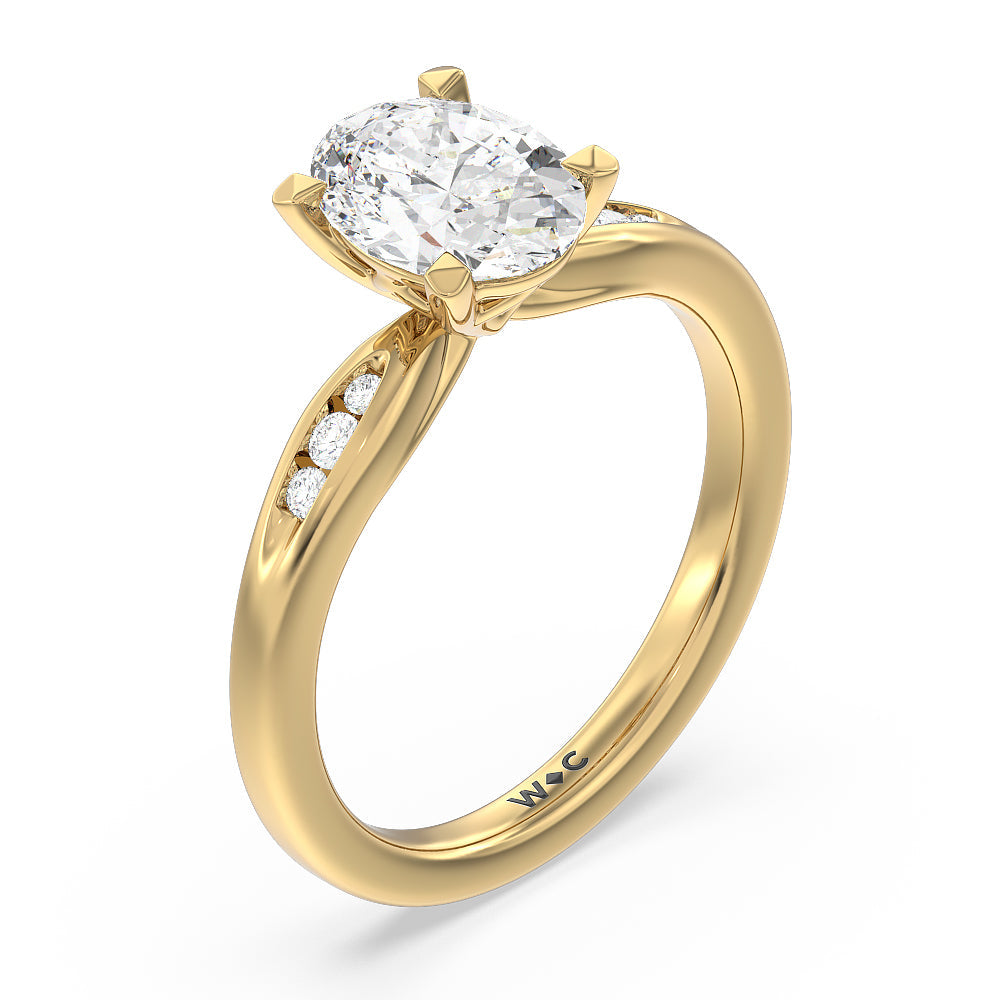 Oval Cut Petite Channel Set Engagement Ring with Lab Grown Diamond in 14KT Yellow Gold view 3
