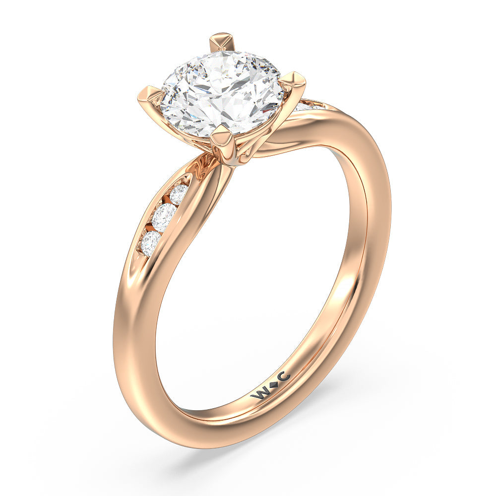 Round Cut Petite Channel Set Engagement Ring with Lab Grown Diamond in 14KT Rose Gold view 3
