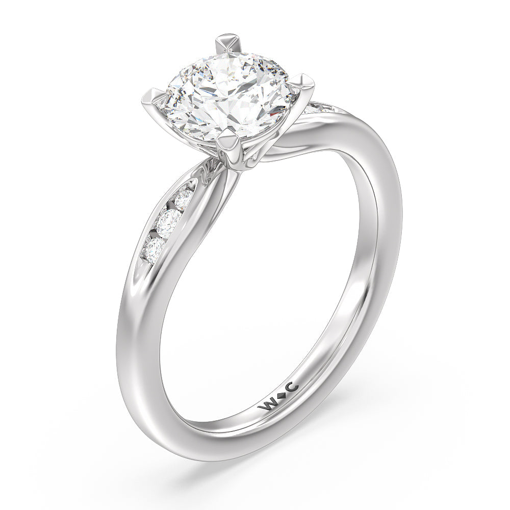 Round Cut Petite Channel Set Engagement Ring with Lab Grown Diamond in 14KT Platinum view 3