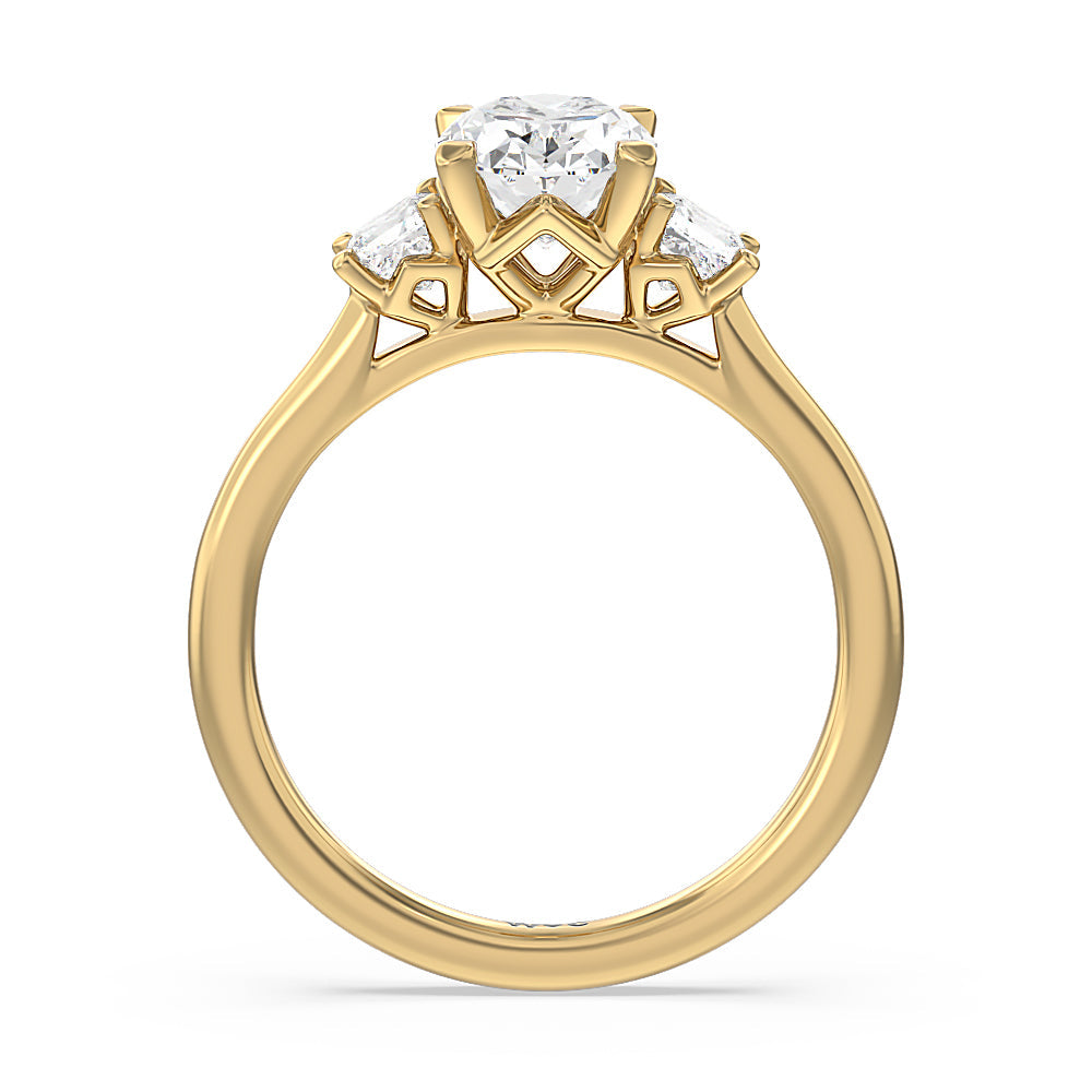 Three Stone Kite Gallery Classic Engagement Ring with Oval Cut Diamond in 14KT Yellow Gold view 2