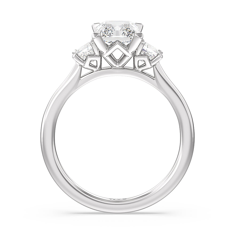 Three Stone Kite Gallery Classic Engagement Ring with Radiant Cut Diamond in 14KT Platinum view 2