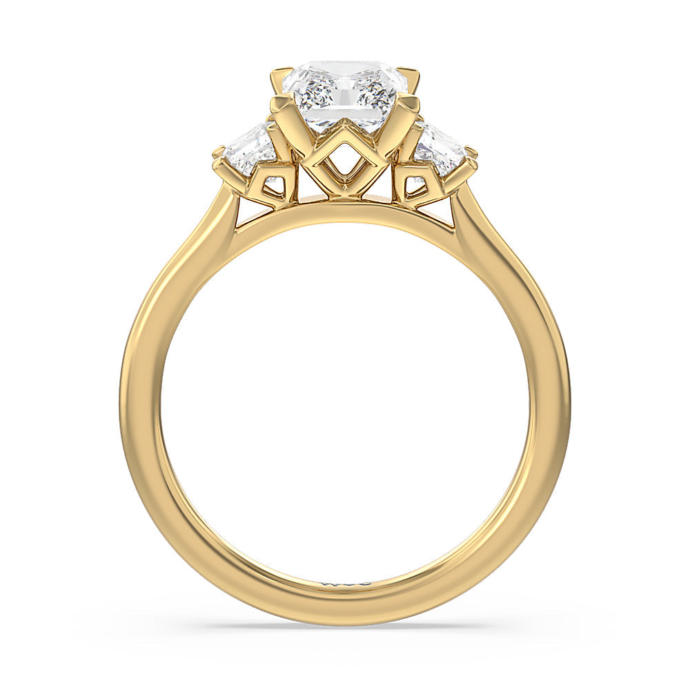 Three Stone Kite Gallery Classic Engagement Ring with Radiant Cut Diamond in 14KT Yellow Gold view 2