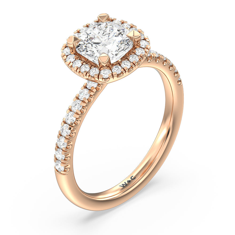Cushion Cut Seamless Diamond Shank Halo Engagement Ring with Lab Grown Diamond in 14KT Rose Gold view 3