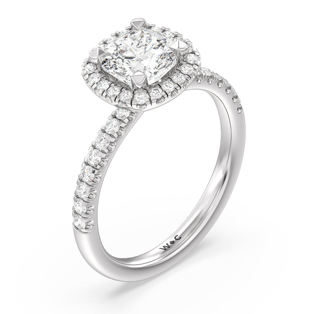 Cushion Cut Seamless Diamond Shank Halo Engagement Ring with Lab Grown Diamond in 14KT Platinum view 3