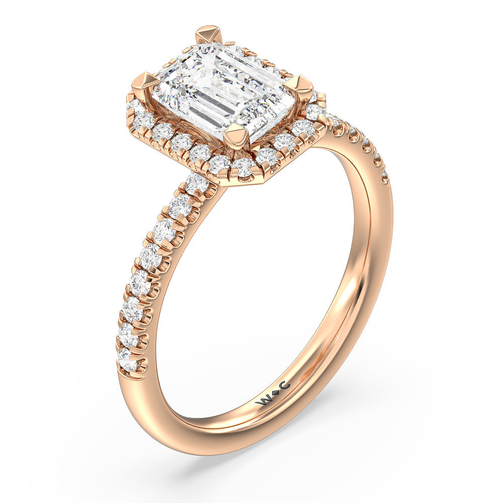 Emerald Cut Seamless Diamond Shank Halo Engagement Ring with Lab Grown Diamond in 14KT Rose Gold view 3