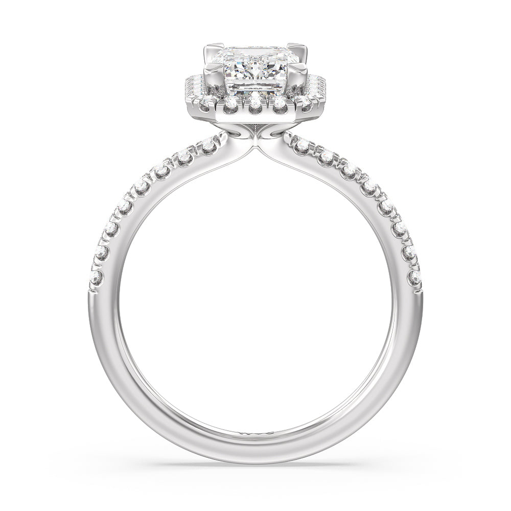 Emerald Cut Seamless Diamond Shank Halo Engagement Ring with Lab Grown Diamond in 14KT Platinum view 2
