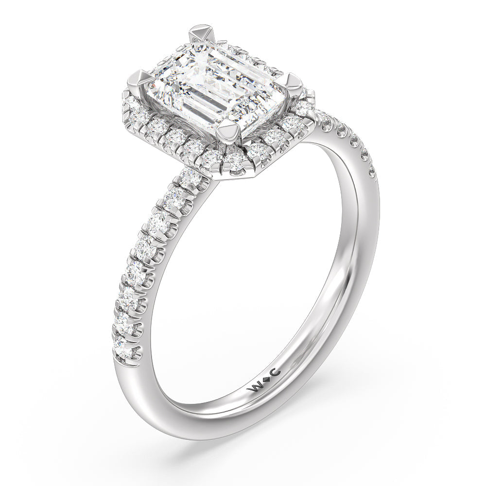 Emerald Cut Seamless Diamond Shank Halo Engagement Ring with Lab Grown Diamond in 14KT Platinum view 3