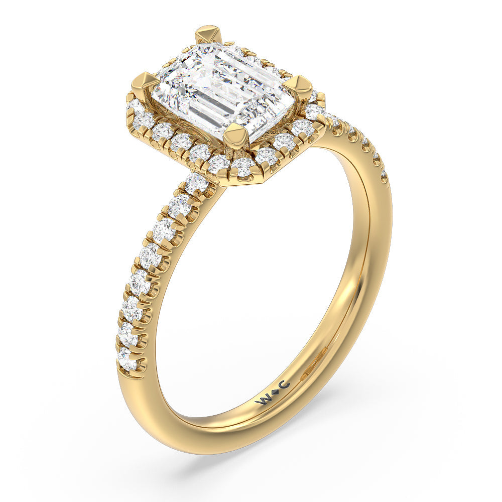 Emerald Cut Seamless Diamond Shank Halo Engagement Ring with Lab Grown Diamond in 14KT Yellow Gold view 3