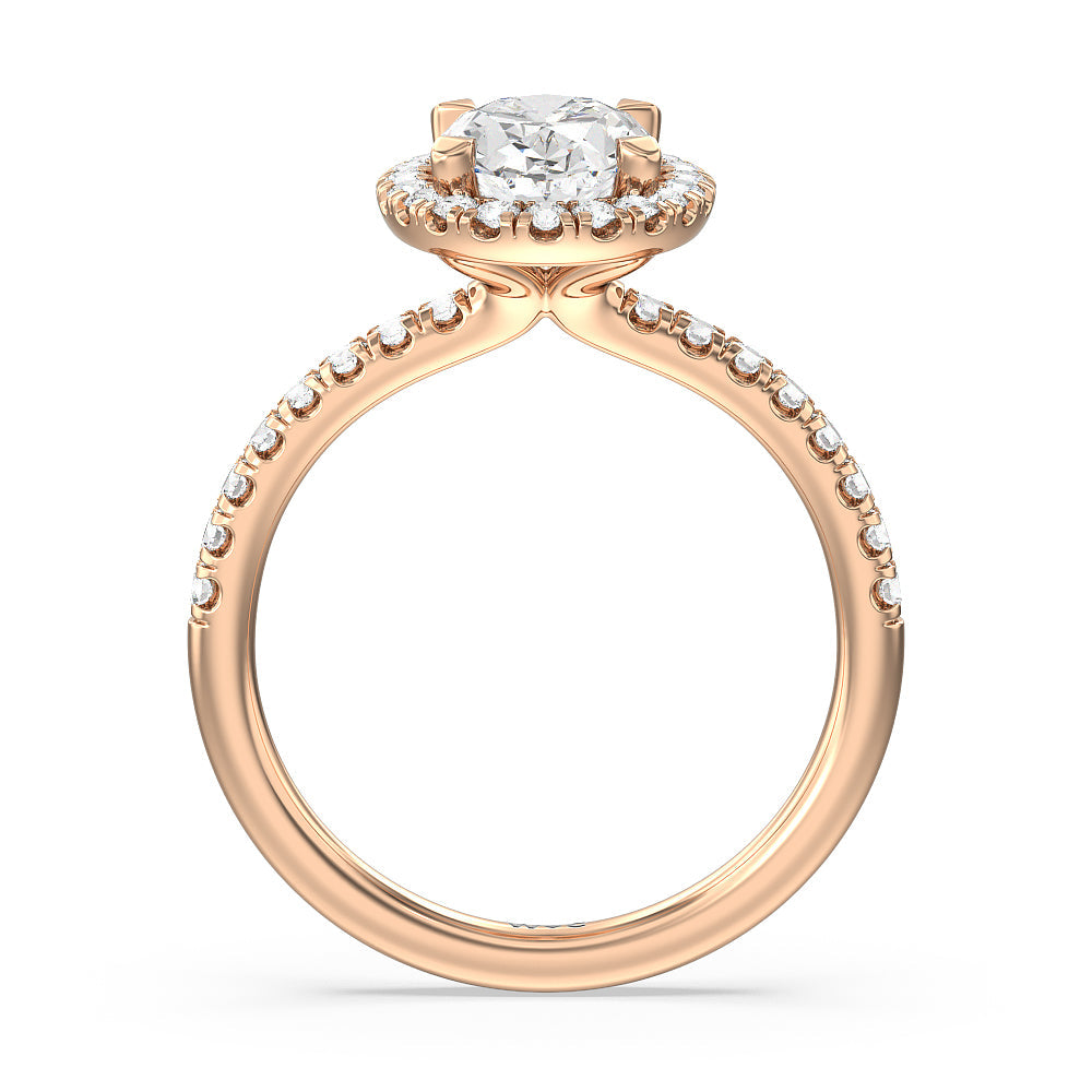 Oval Cut Seamless Diamond Shank Halo Engagement Ring with Lab Grown Diamond in 14KT Rose Gold view 2