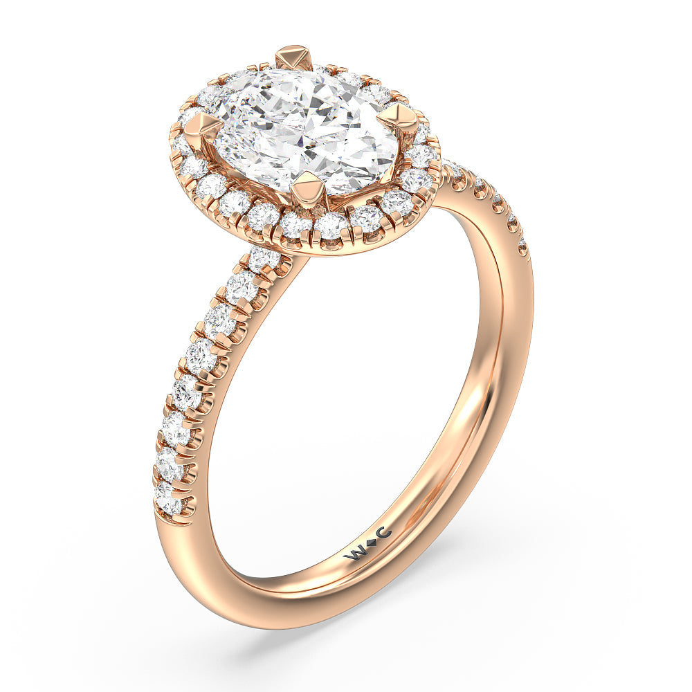 Oval Cut Seamless Diamond Shank Halo Engagement Ring with Lab Grown Diamond in 14KT Rose Gold view 3
