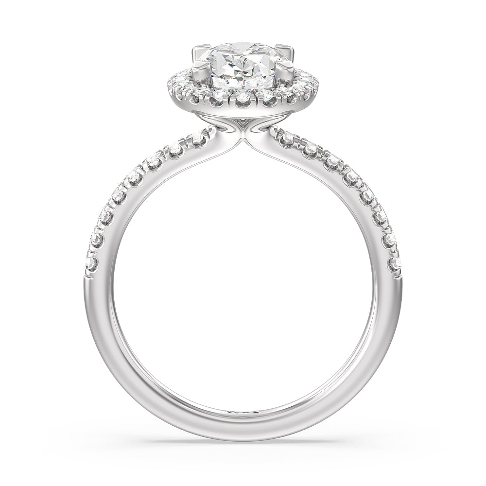Oval Cut Seamless Diamond Shank Halo Engagement Ring with Lab Grown Diamond in 14KT Platinum view 2