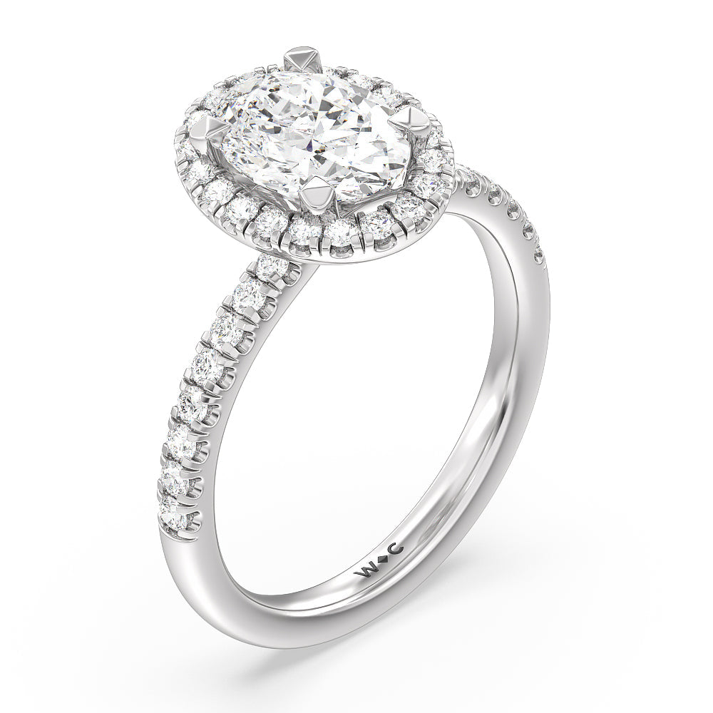 Oval Cut Seamless Diamond Shank Halo Engagement Ring with Lab Grown Diamond in 14KT Platinum view 3