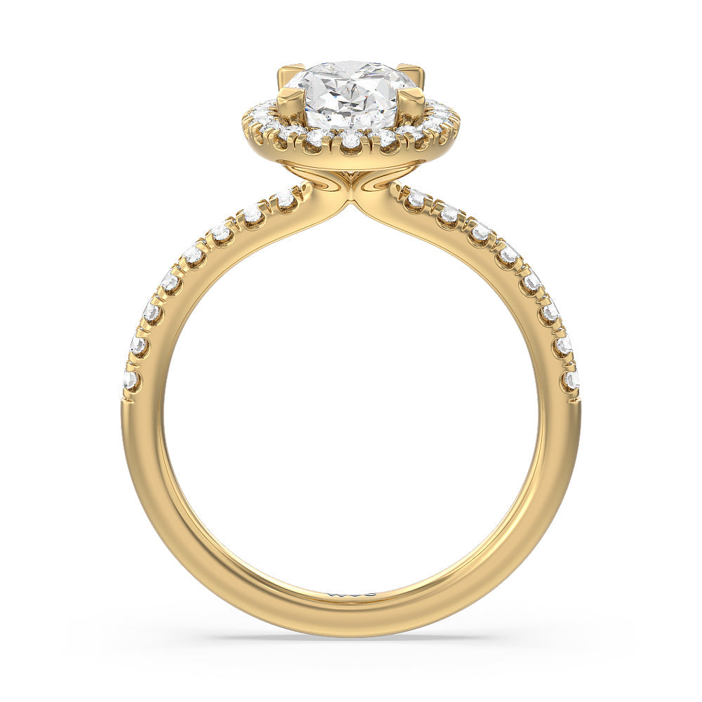 Oval Cut Seamless Diamond Shank Halo Engagement Ring with Lab Grown Diamond in 14KT Yellow Gold view 2