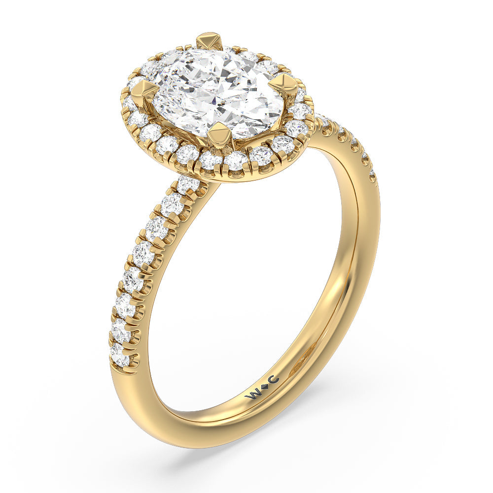 Oval Cut Seamless Diamond Shank Halo Engagement Ring with Lab Grown Diamond in 14KT Yellow Gold view 3
