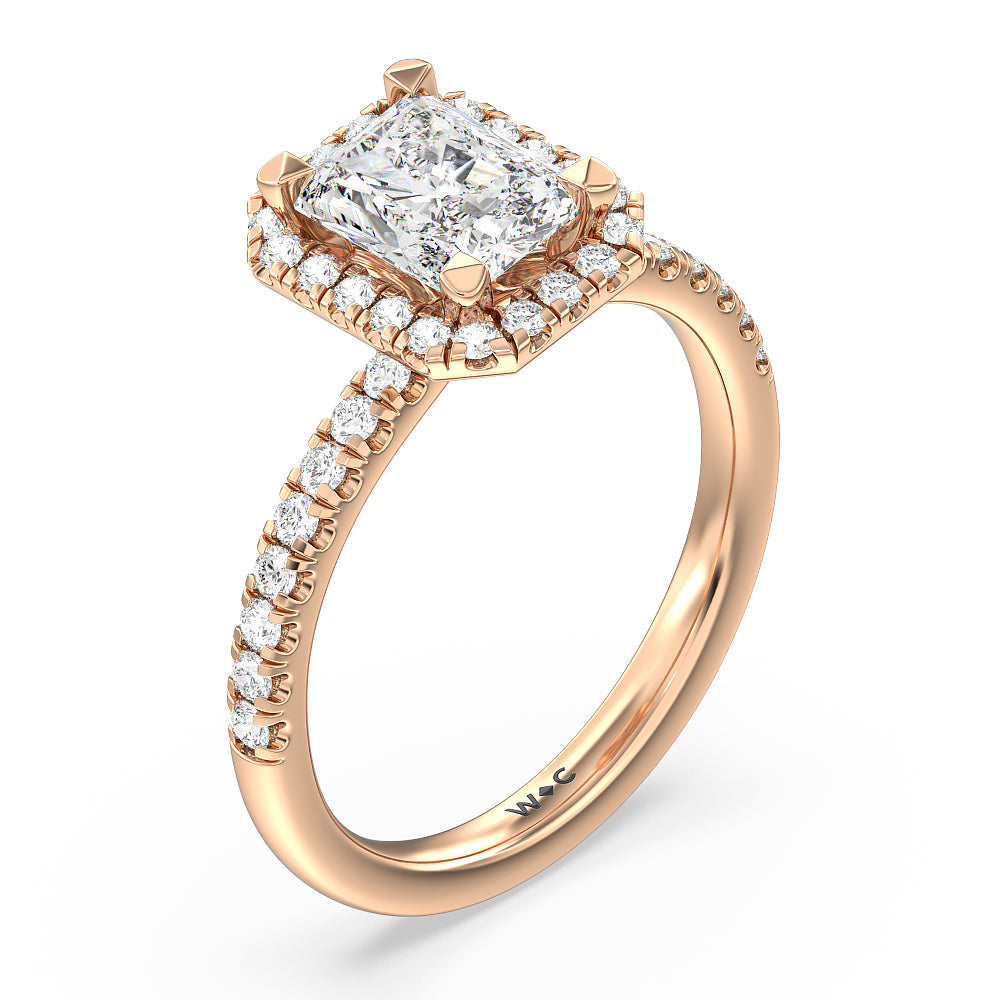 Radiant Cut Seamless Diamond Shank Halo Engagement Ring with Lab Grown Diamond in 14KT Rose Gold view 3