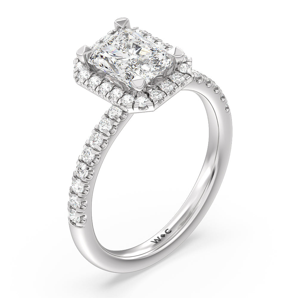 Radiant Cut Seamless Diamond Shank Halo Engagement Ring with Lab Grown Diamond in 14KT Platinum view 3