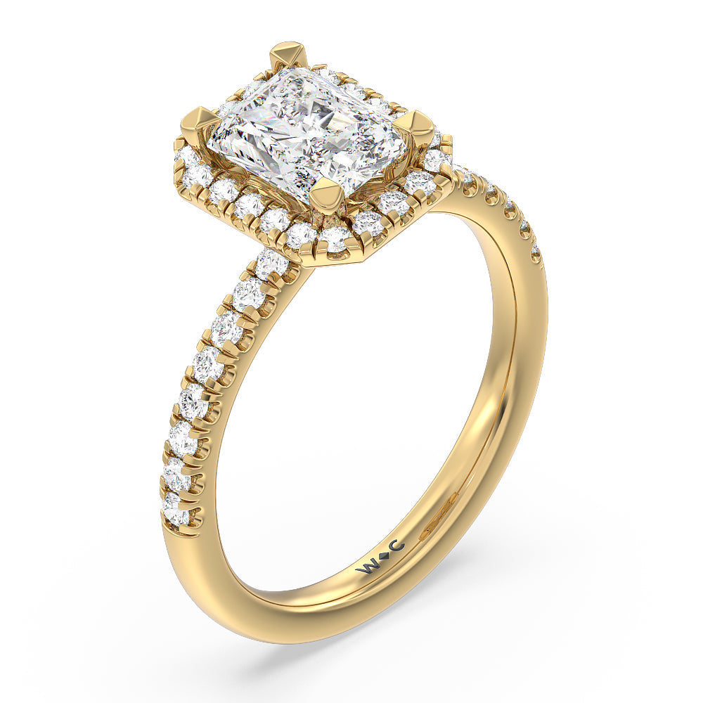 Radiant Cut Seamless Diamond Shank Halo Engagement Ring with Lab Grown Diamond in 14KT Yellow Gold view 3