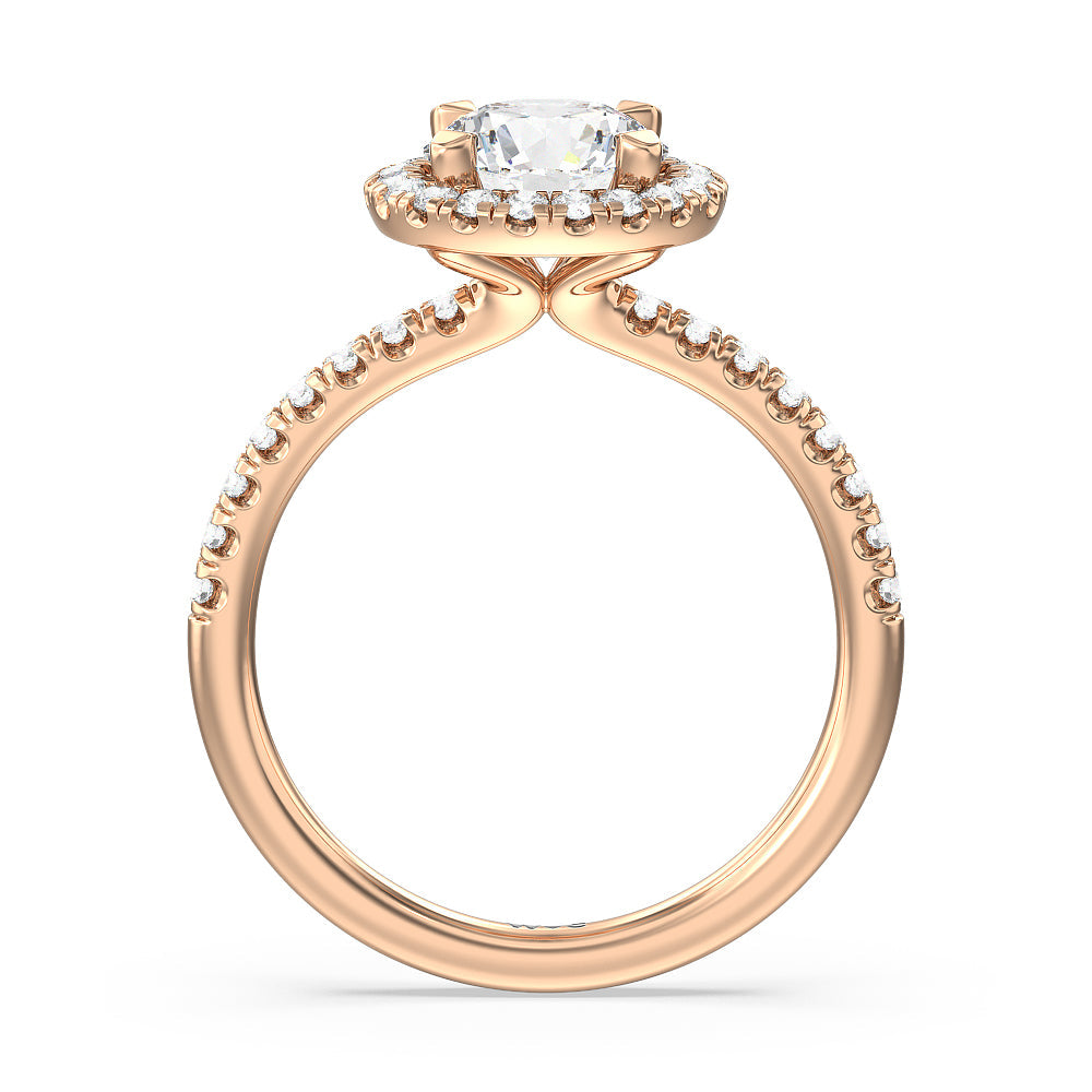 Round Cut Seamless Diamond Shank Halo Engagement Ring with Lab Grown Diamond in 14KT Rose Gold view 2