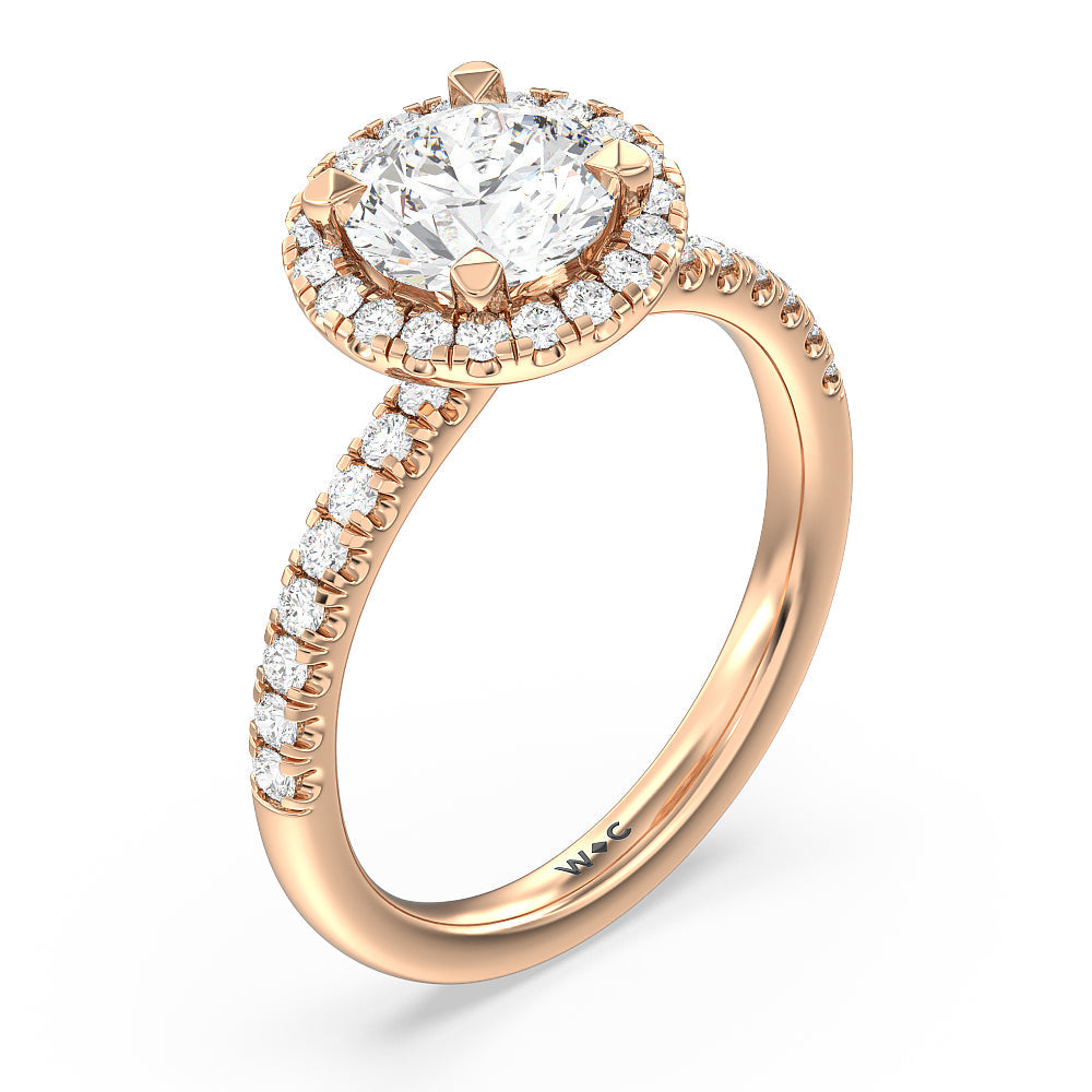 Round Cut Seamless Diamond Shank Halo Engagement Ring with Lab Grown Diamond in 14KT Rose Gold view 3
