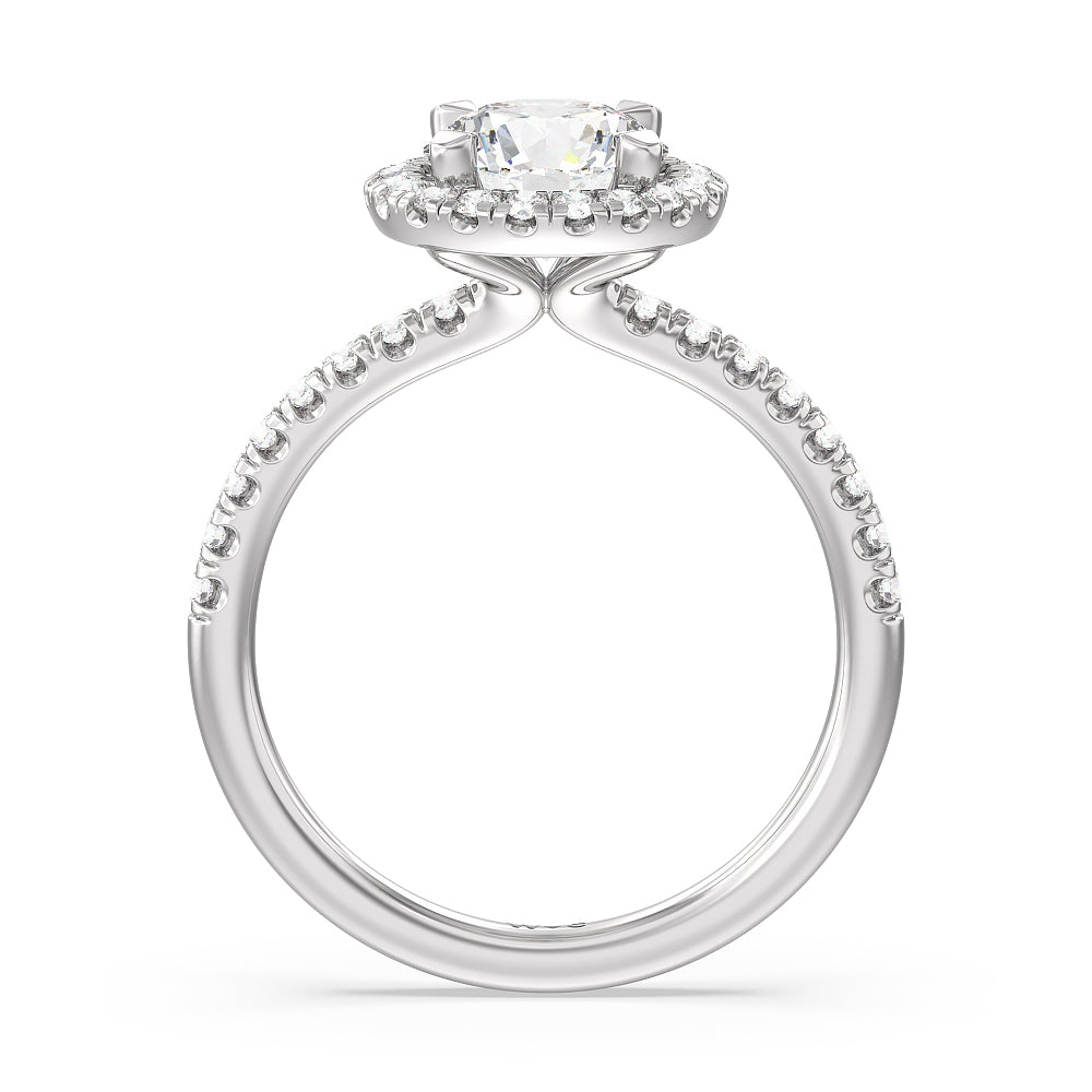 Round Cut Seamless Diamond Shank Halo Engagement Ring with Lab Grown Diamond in 14KT Platinum view 2